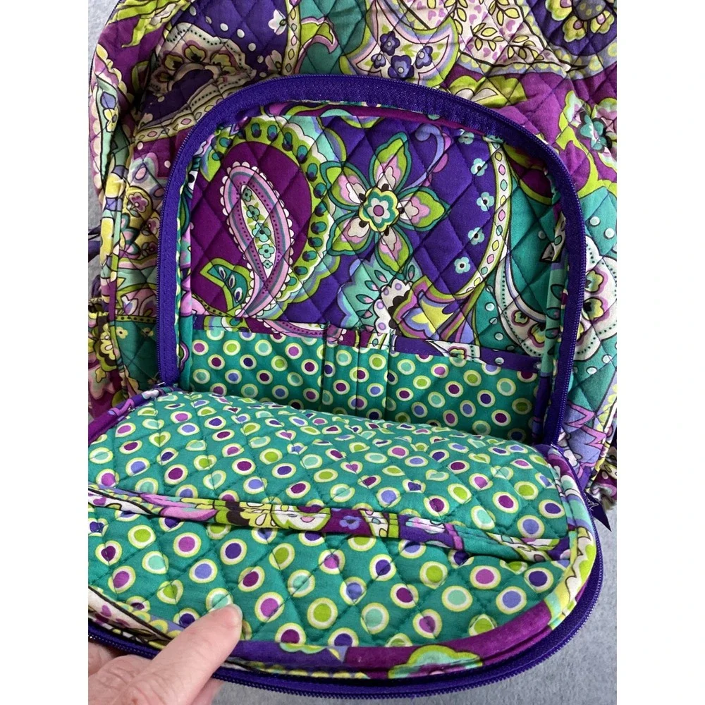 Vera Bradley Quilted Cotton Backpack Purple Green Paisley Floral Laptop Bag